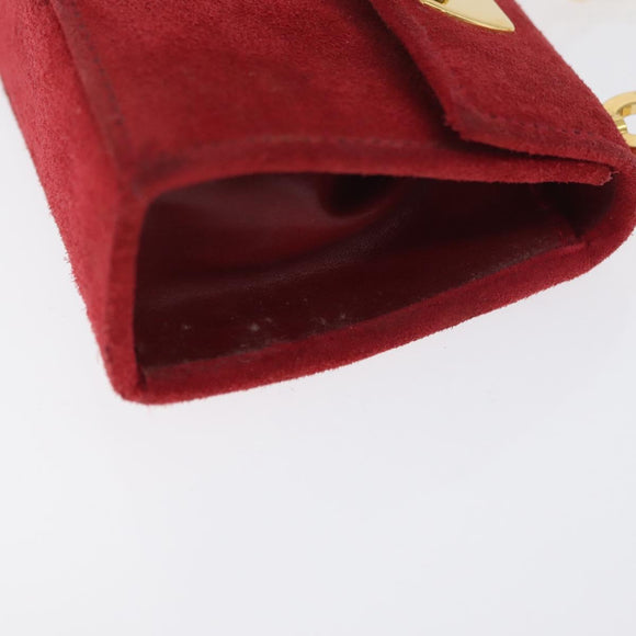 Salvatore Ferragamo Chain Gancini Shoulder Bag Suede Red Gold Auth 179999