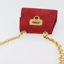 Salvatore Ferragamo Chain Gancini Shoulder Bag Suede Red Gold Auth 179999-7
