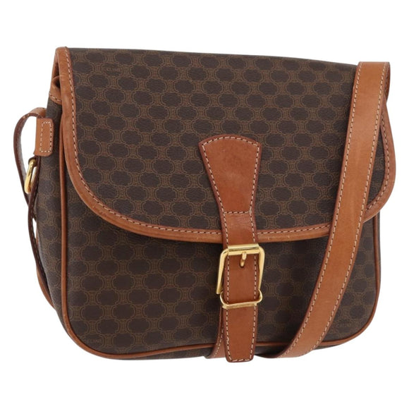 CELINE Macadam Canvas Shoulder Bag PVC Leather Brown Gold Auth 180001A