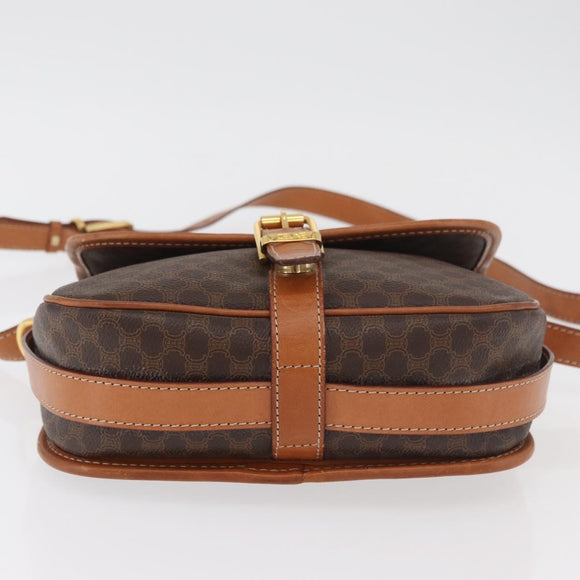 CELINE Macadam Canvas Shoulder Bag PVC Leather Brown Gold Auth 180001A