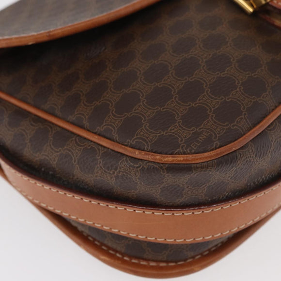 CELINE Macadam Canvas Shoulder Bag PVC Leather Brown Gold Auth 180001A