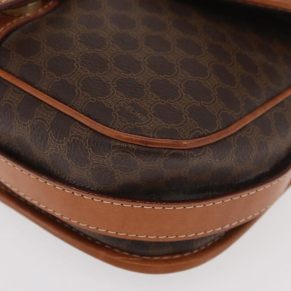 CELINE Macadam Canvas Shoulder Bag PVC Leather Brown Gold Auth 180001A