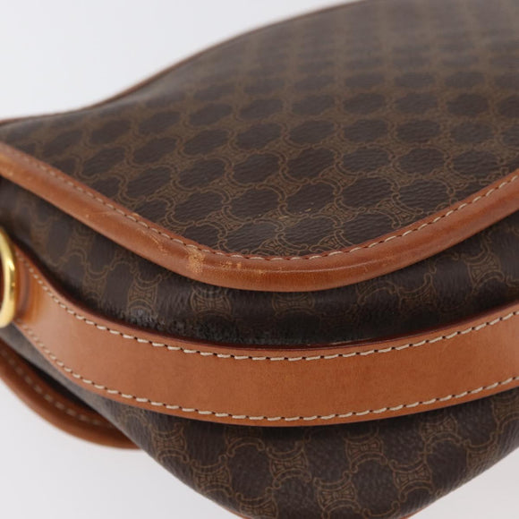 CELINE Macadam Canvas Shoulder Bag PVC Leather Brown Gold Auth 180001A