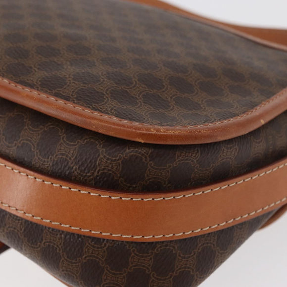CELINE Macadam Canvas Shoulder Bag PVC Leather Brown Gold Auth 180001A