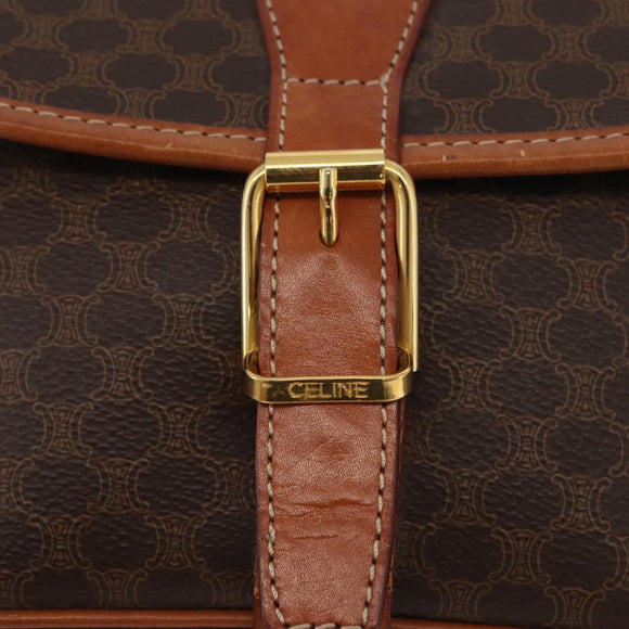 CELINE Macadam Canvas Shoulder Bag PVC Leather Brown Gold Auth 180001A