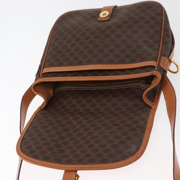 CELINE Macadam Canvas Shoulder Bag PVC Leather Brown Gold Auth 180001A