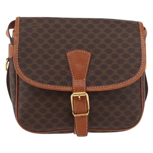 CELINE Macadam Canvas Shoulder Bag PVC Leather Brown Gold Auth 180001A