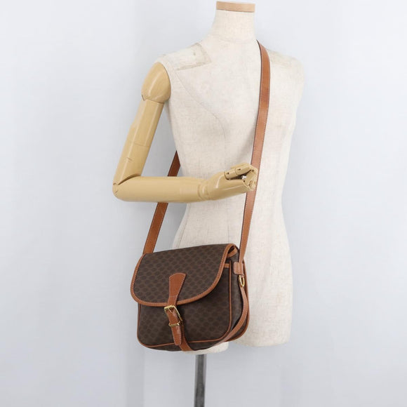 CELINE Macadam Canvas Shoulder Bag PVC Leather Brown Gold Auth 180001A