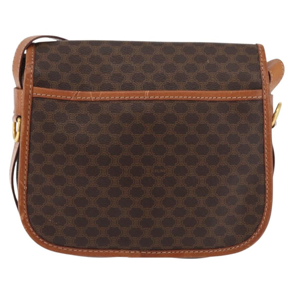 CELINE Macadam Canvas Shoulder Bag PVC Leather Brown Gold Auth 180001A