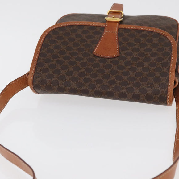 CELINE Macadam Canvas Shoulder Bag PVC Leather Brown Gold Auth 180001A