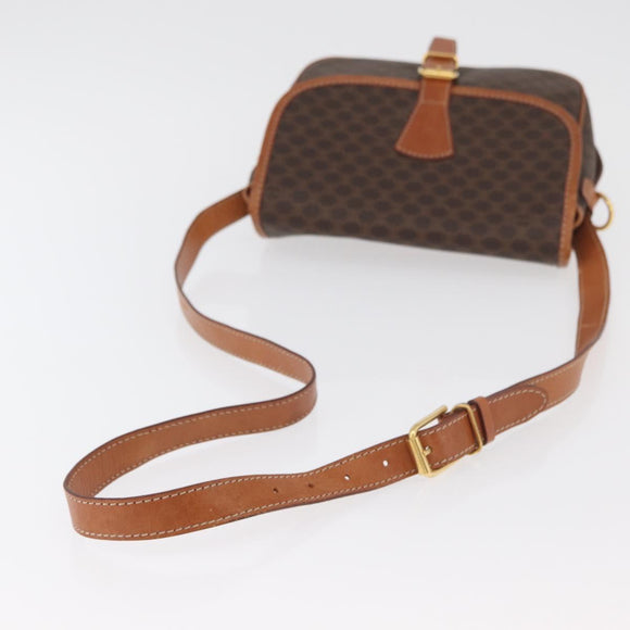 CELINE Macadam Canvas Shoulder Bag PVC Leather Brown Gold Auth 180001A