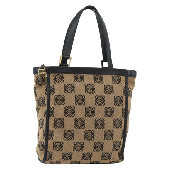 LOEWE Anagram Hand Bag Canvas Beige Gold Auth 180003