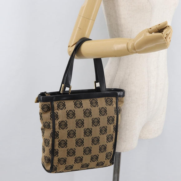 LOEWE Anagram Hand Bag Canvas Beige Gold Auth 180003