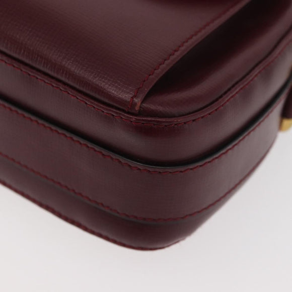 CARTIER Must Line Shoulder Bag Leather Bordeaux Gold Auth 180007