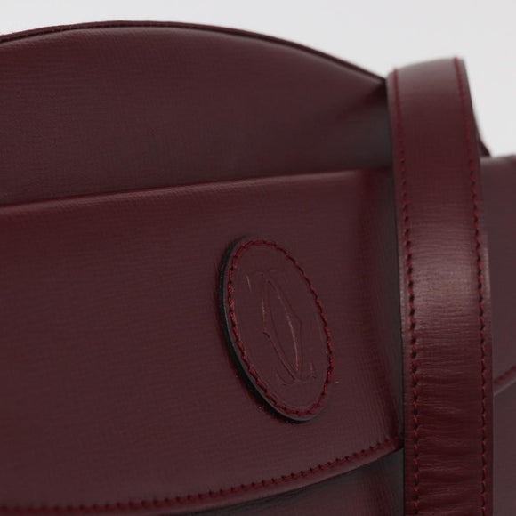 CARTIER Must Line Shoulder Bag Leather Bordeaux Gold Auth 180007