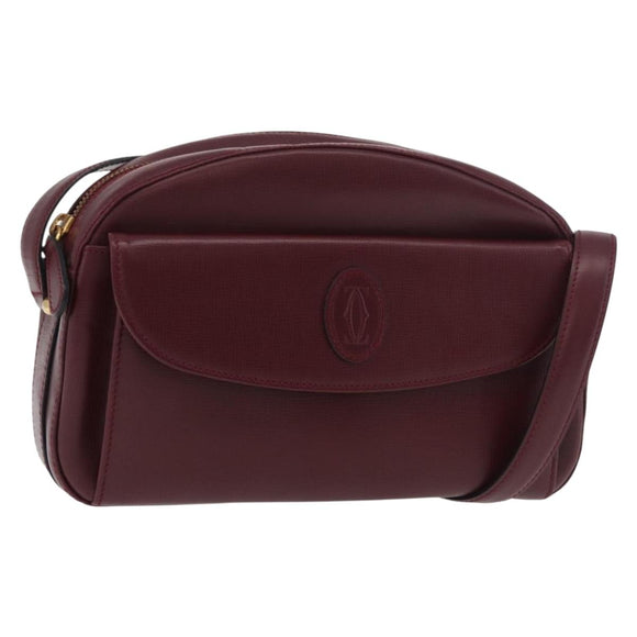 CARTIER Must Line Shoulder Bag Leather Bordeaux Gold Auth 180007
