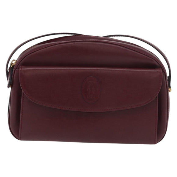 CARTIER Must Line Shoulder Bag Leather Bordeaux Gold Auth 180007