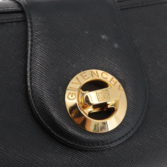 GIVENCHY Hand Bag Leather Black Gold Auth 180008
