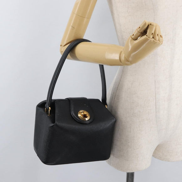 GIVENCHY Hand Bag Leather Black Gold Auth 180008