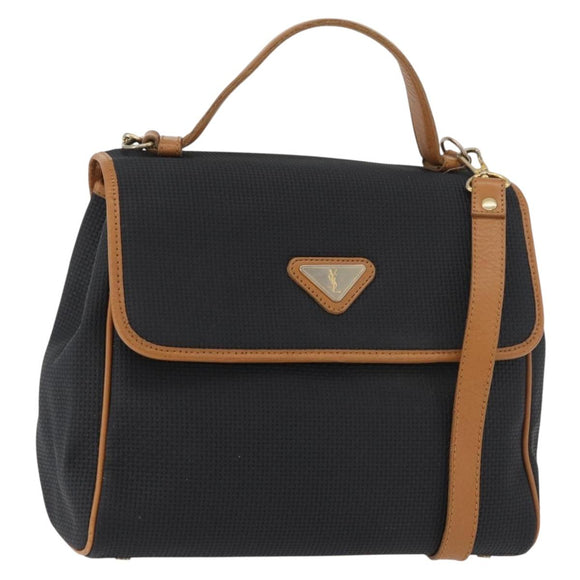 SAINT LAURENT Hand Bag Coated Canvas 2way Black Gold Auth 180009
