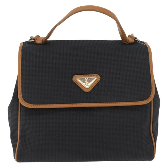 SAINT LAURENT Hand Bag Coated Canvas 2way Black Gold Auth 180009