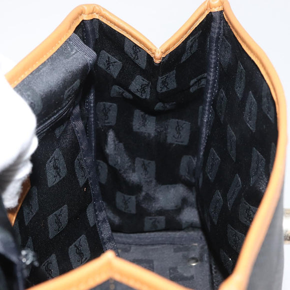 SAINT LAURENT Hand Bag Coated Canvas 2way Black Gold Auth 180009