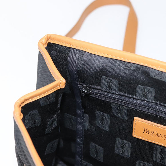 SAINT LAURENT Hand Bag Coated Canvas 2way Black Gold Auth 180009