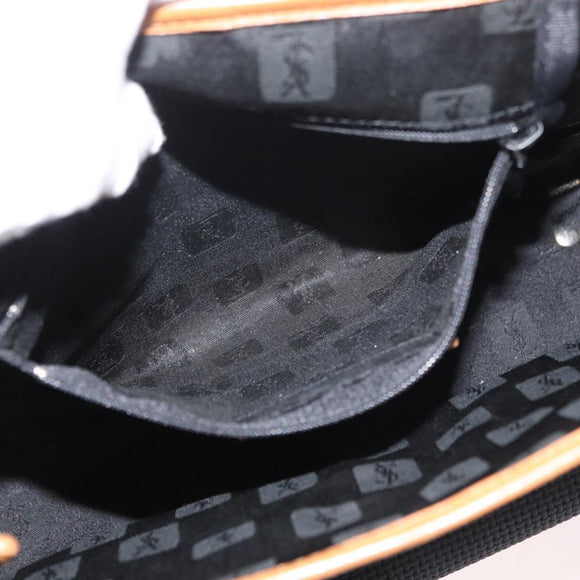 SAINT LAURENT Hand Bag Coated Canvas 2way Black Gold Auth 180009