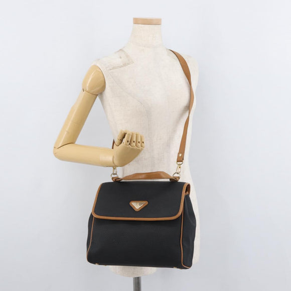SAINT LAURENT Hand Bag Coated Canvas 2way Black Gold Auth 180009