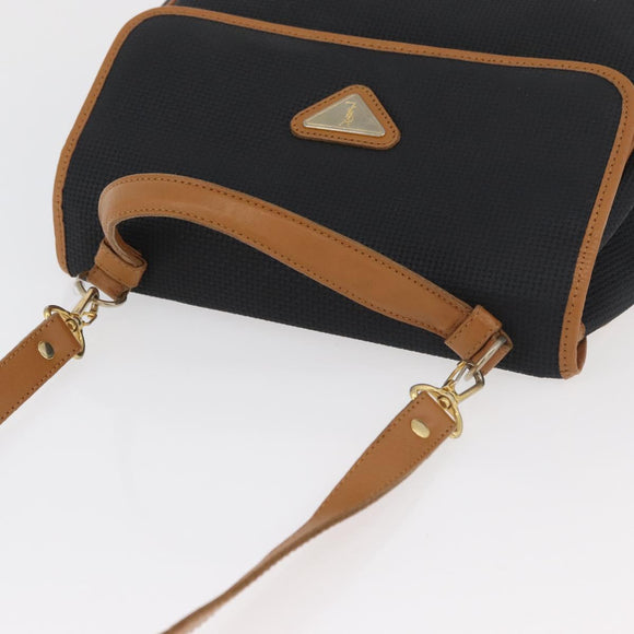 SAINT LAURENT Hand Bag Coated Canvas 2way Black Gold Auth 180009