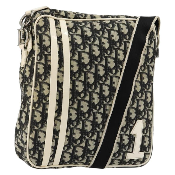 Christian Dior Trotter Canvas Shoulder Bag PVC Black Silver Auth 180010
