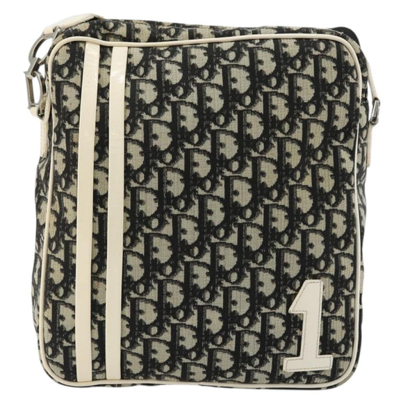 Christian Dior Trotter Canvas Shoulder Bag PVC Black Silver Auth 180010