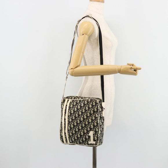 Christian Dior Trotter Canvas Shoulder Bag PVC Black Silver Auth 180010
