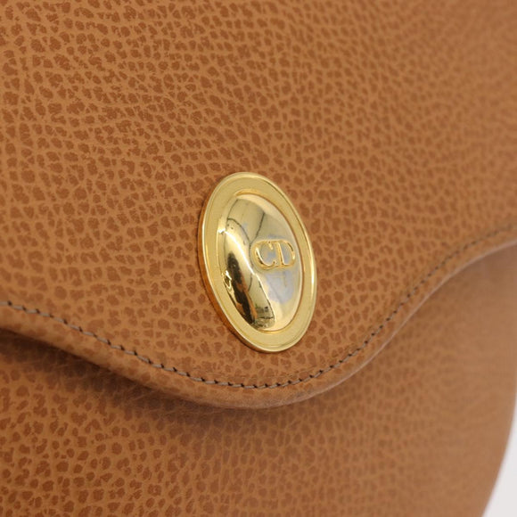 Christian Dior Shoulder Bag Leather Beige Gold Auth 180011