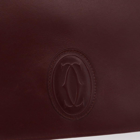CARTIER Must Line Clutch Tas Leer Bordeaux Goud Auth 180014