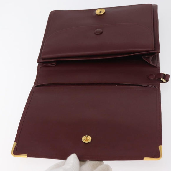 CARTIER Must Line Clutch Bag Leather Bordeaux Gold Auth 180014