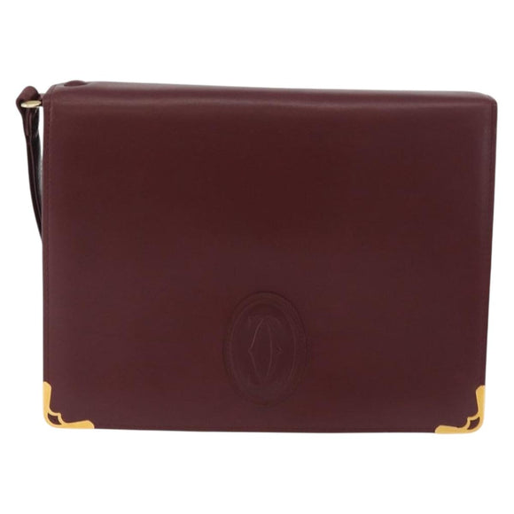 CARTIER Must Line Clutch Tas Leer Bordeaux Goud Auth 180014