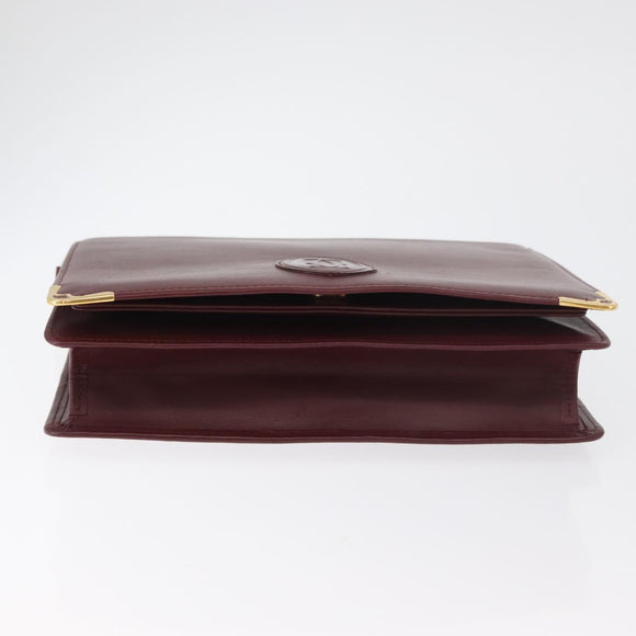 CARTIER Must Line Clutch Bag Leather Bordeaux Gold Auth 180014