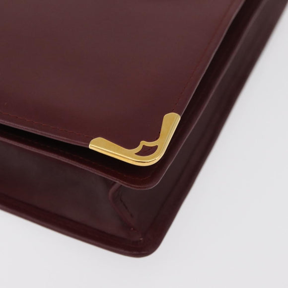 CARTIER Must Line Clutch Bag Leather Bordeaux Gold Auth 180014