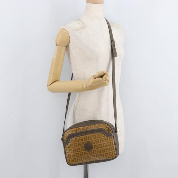 FENDI Zucchino Canvas Shoulder Bag Beige Auth 180015