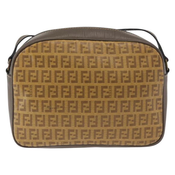 FENDI Zucchino Canvas Shoulder Bag Beige Auth 180015