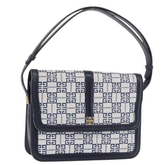 GIVENCHY Shoulder Bag PVC Leather Navy Gold Auth 180016