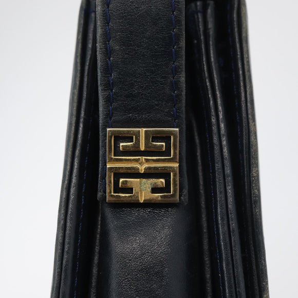 GIVENCHY Shoulder Bag PVC Leather Navy Gold Auth 180016