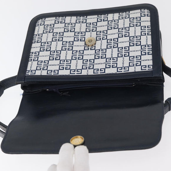 GIVENCHY Shoulder Bag PVC Leather Navy Gold Auth 180016