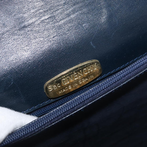 GIVENCHY Shoulder Bag PVC Leather Navy Gold Auth 180016