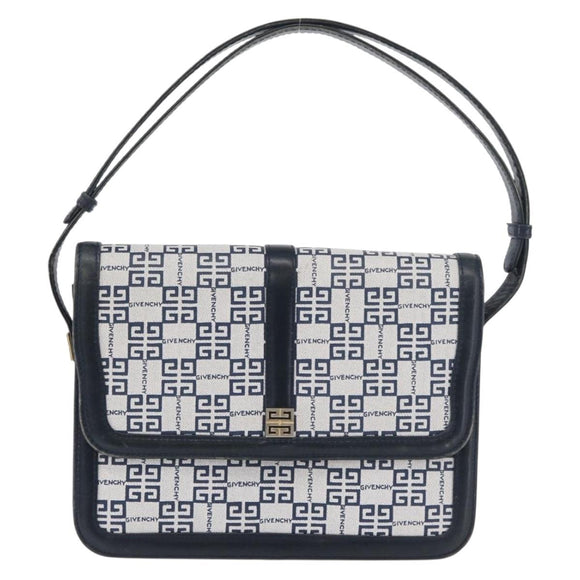 GIVENCHY Shoulder Bag PVC Leather Navy Gold Auth 180016
