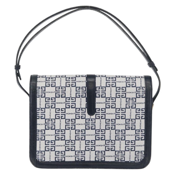 GIVENCHY Shoulder Bag PVC Leather Navy Gold Auth 180016