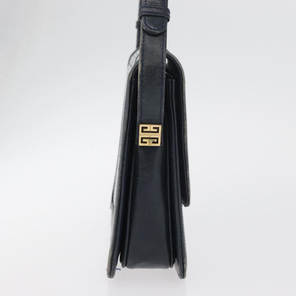 GIVENCHY Shoulder Bag PVC Leather Navy Gold Auth 180016