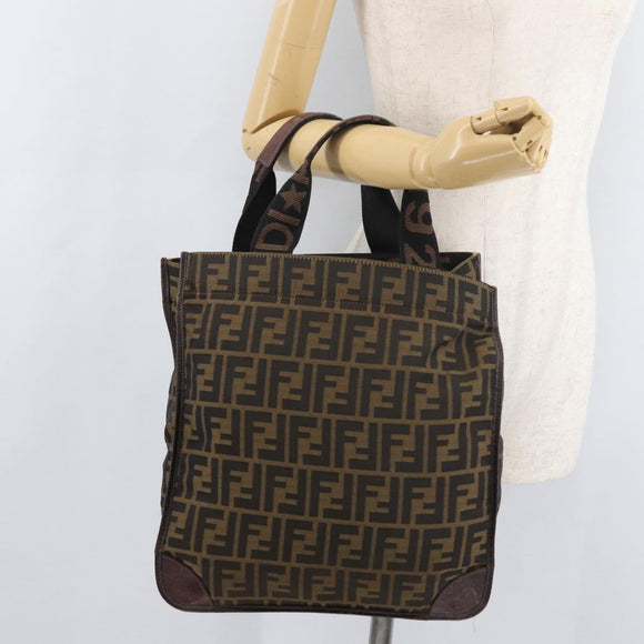 FENDI Zucca Canvas Hand Bag Black Brown Auth 180023