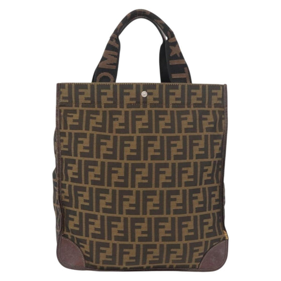FENDI Zucca Canvas Hand Bag Black Brown Auth 180023